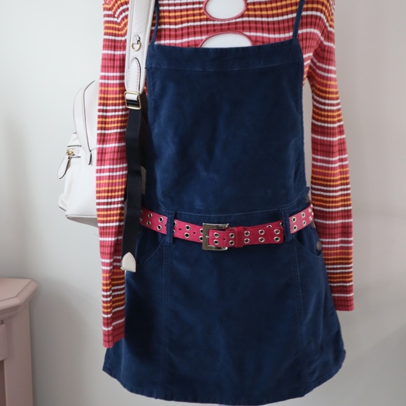 Free People Overall Mini Dress Blue Velvet Size 4 - Picture 3 of 6
